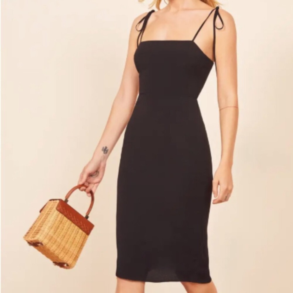 Reformation Jasper Tie Strap Sleeveless Black Crepe Midi Dress Sz. 2